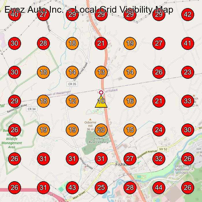 Eyez Auto Inc. GeoGrid visibility map for Used Car Dealer in Newburgh